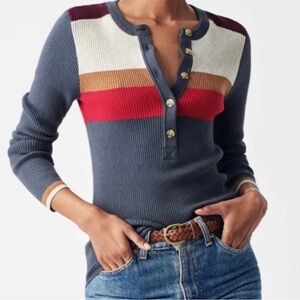 Faherty Women’s Organic Cotton Mikki Henley size Large Vintage Stripe